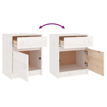 Nachtkastje 40X3X50 Cm Massief Grenenhout 1 Wit