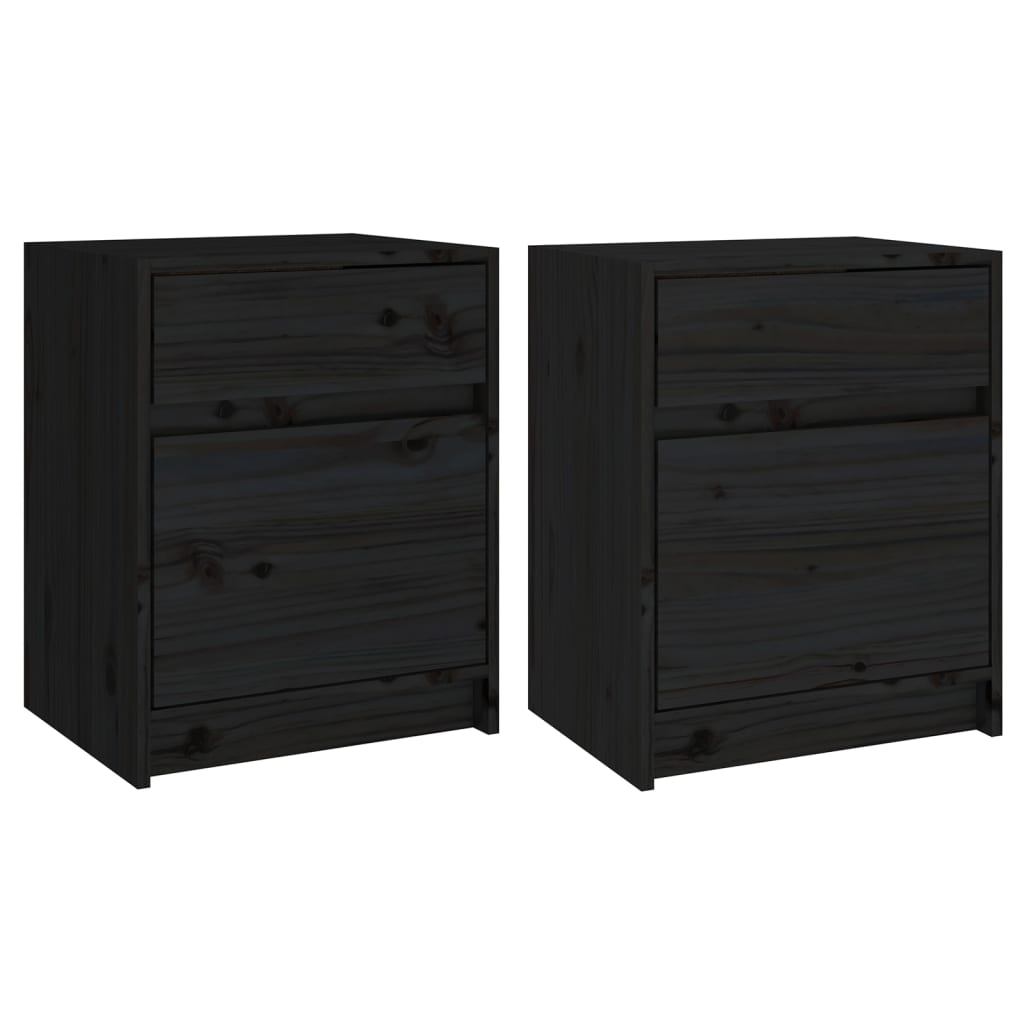 Nachtkastjes 40X31X50 Cm Massief Grenenhout 2 Zwart