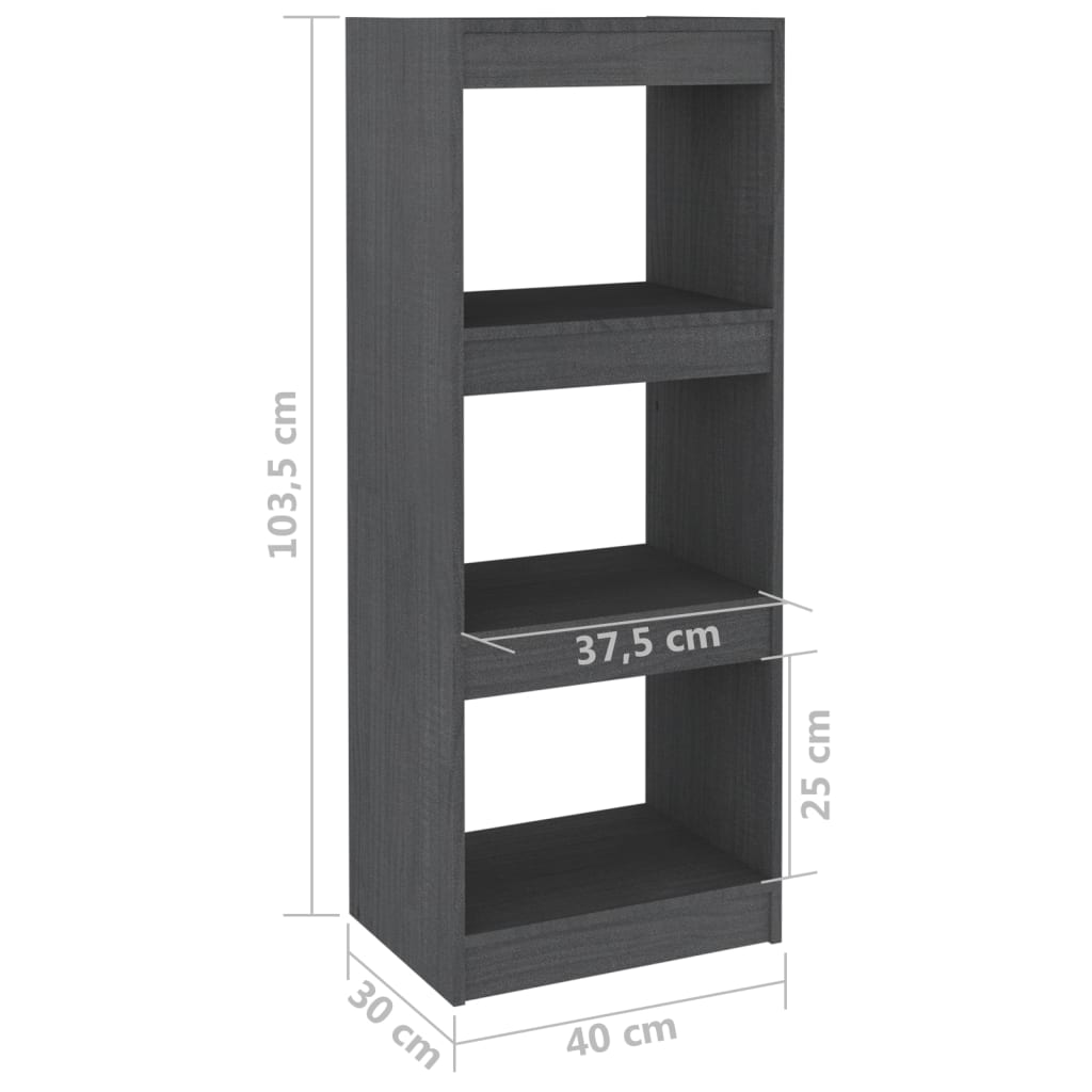 Boekenkast/kamerscherm 40x30x103,5 cm massief grenenhout grijs 40 x 30 x 103.5 cm Grijs