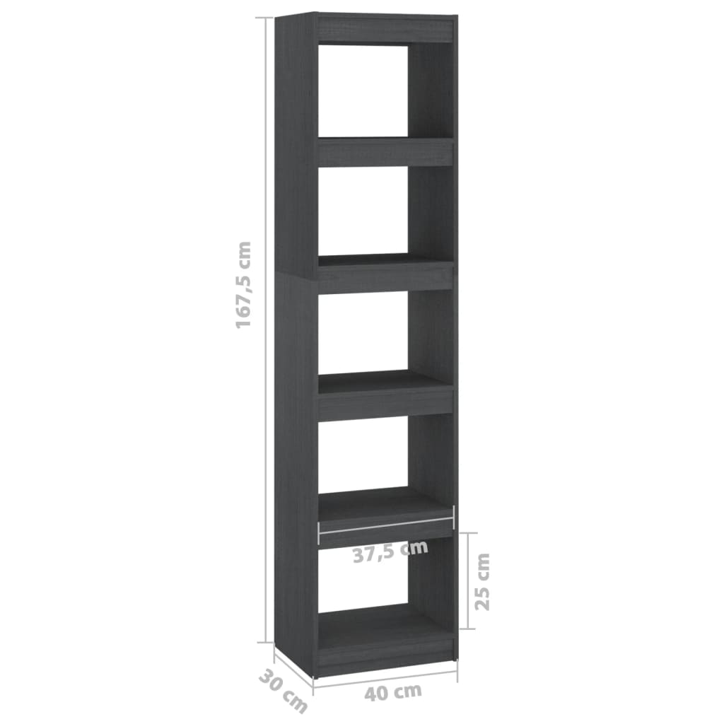 Boekenkast/kamerscherm 40x30x167,5 cm massief grenenhout grijs 40 x 30 x 167.5 cm Grijs