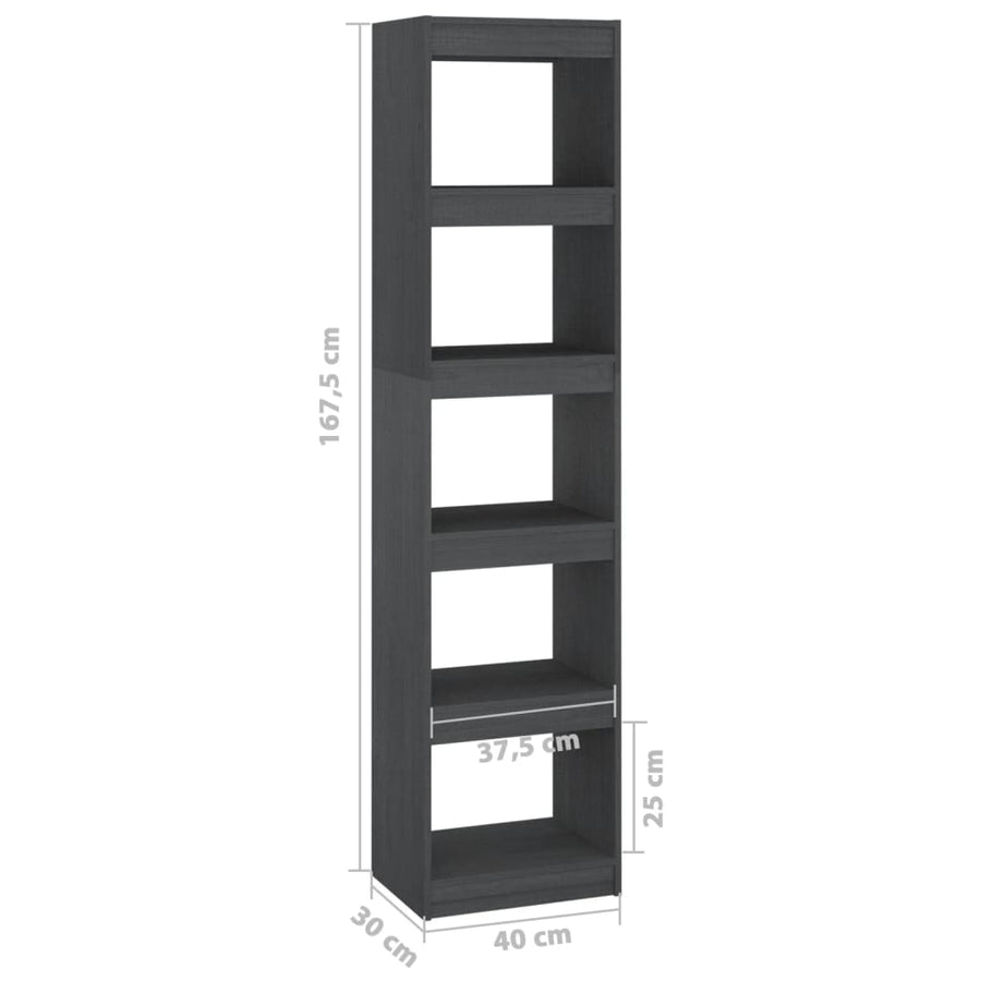 Boekenkast/kamerscherm 40x30x167,5 cm massief grenenhout grijs 40 x 30 x 167.5 cm Grijs