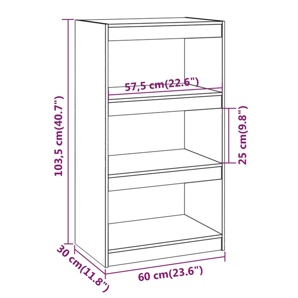 Boekenkast/Kamerscherm 60X30X03,5 Cm Massief Grenenhout 60 x 30 x 103.5 cm Grijs