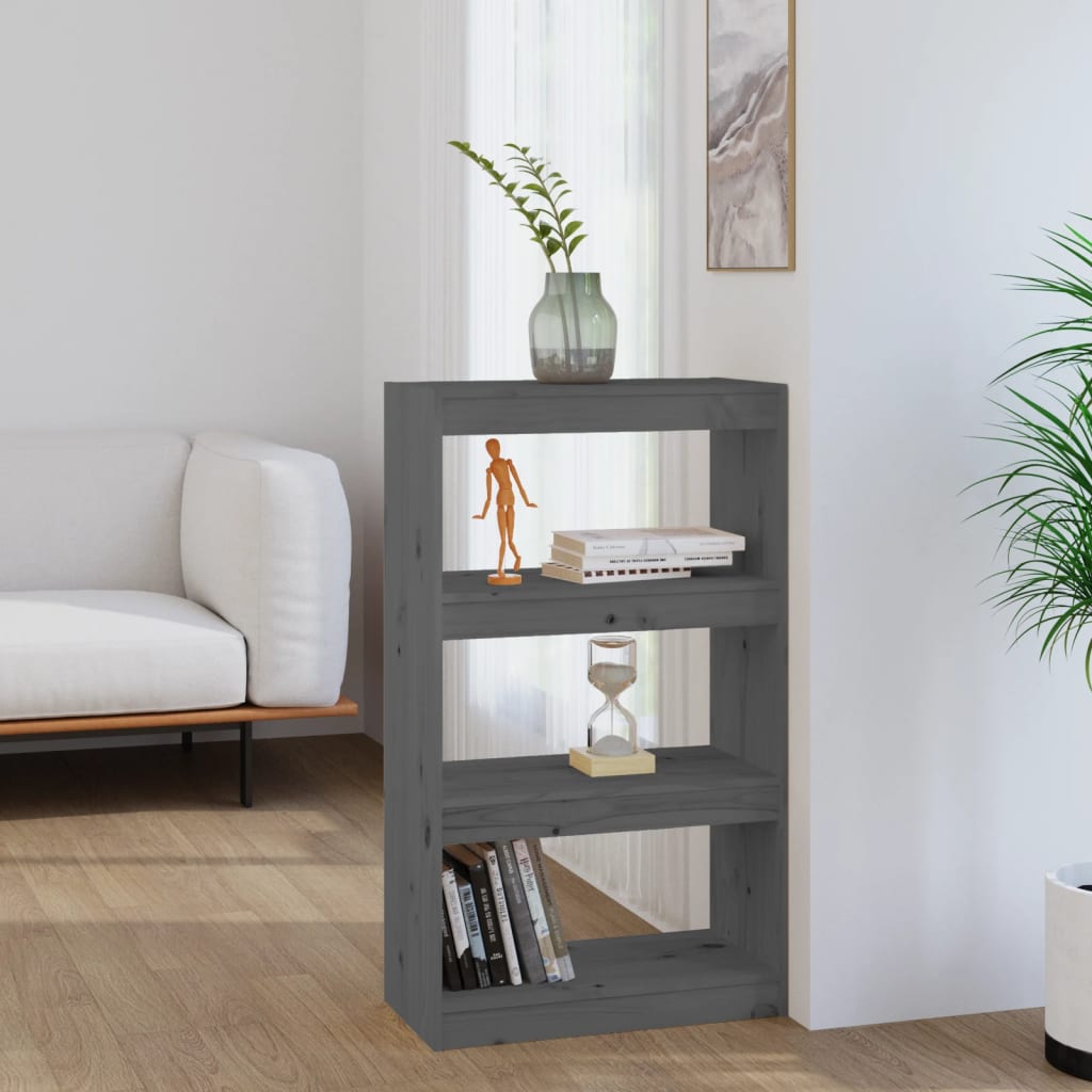 Boekenkast/Kamerscherm 60X30X03,5 Cm Massief Grenenhout 60 x 30 x 103.5 cm Grijs