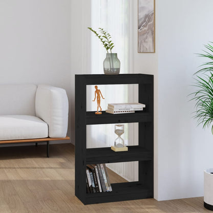 Boekenkast/Kamerscherm 60X30X03,5 Cm Massief Grenenhout 60 x 30 x 103.5 cm Zwart