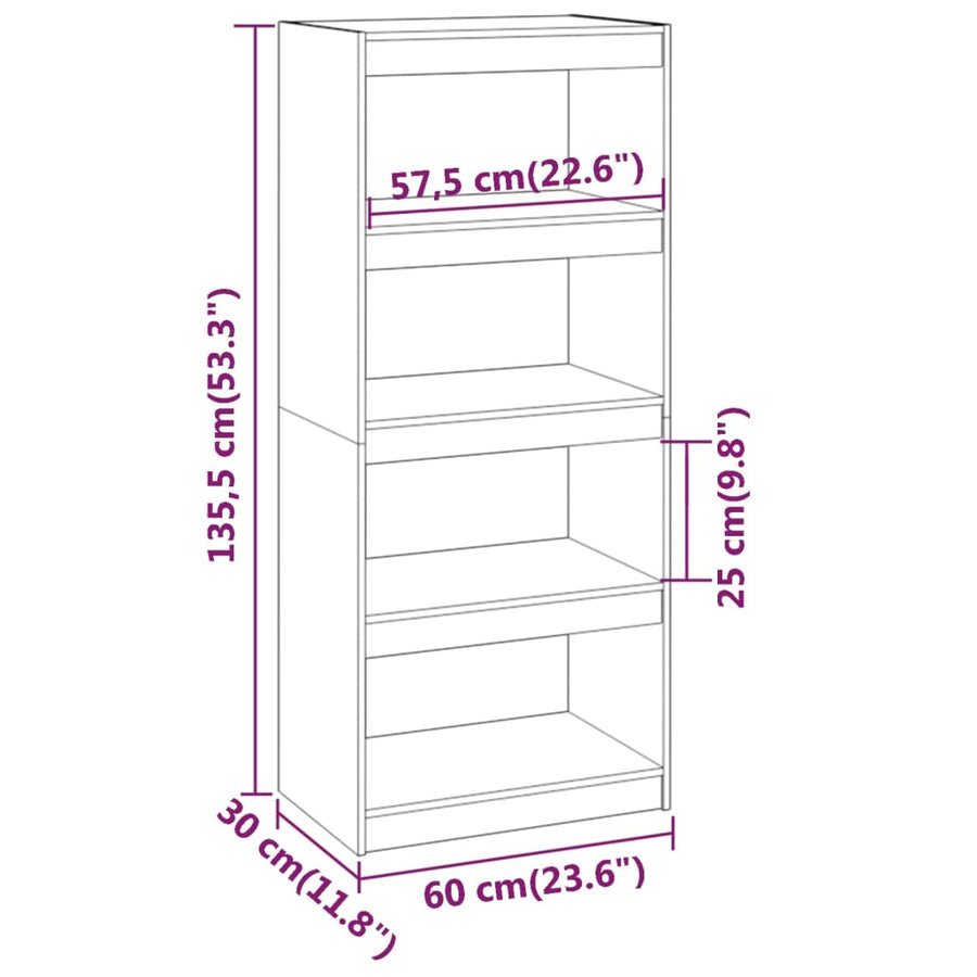 Boekenkast/Kamerscherm 60X30X35,5 Cm Massief Grenenhout 60 x 30 x 135.5 cm Wit