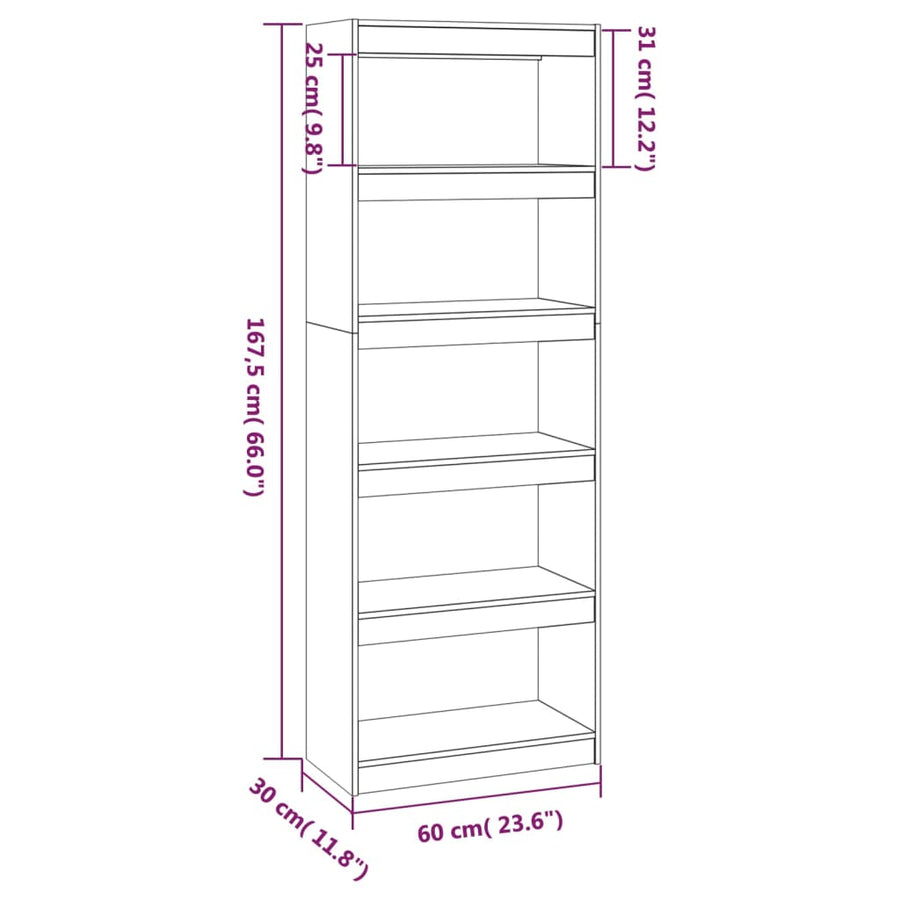 Boekenkast/Kamerscherm 60X30X67,5 Cm Massief Grenenhout 60 x 30 x 167.5 cm Grijs