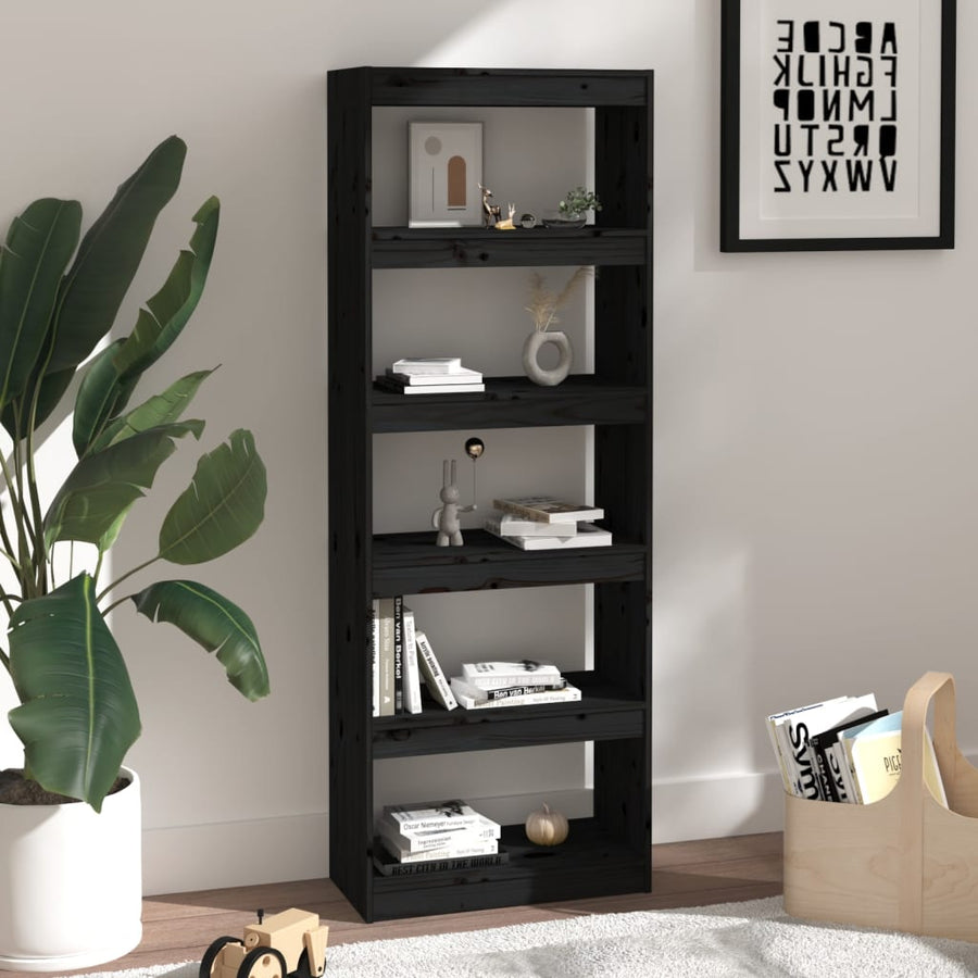 Boekenkast/Kamerscherm 60X30X67,5 Cm Massief Grenenhout 60 x 30 x 167.5 cm Zwart