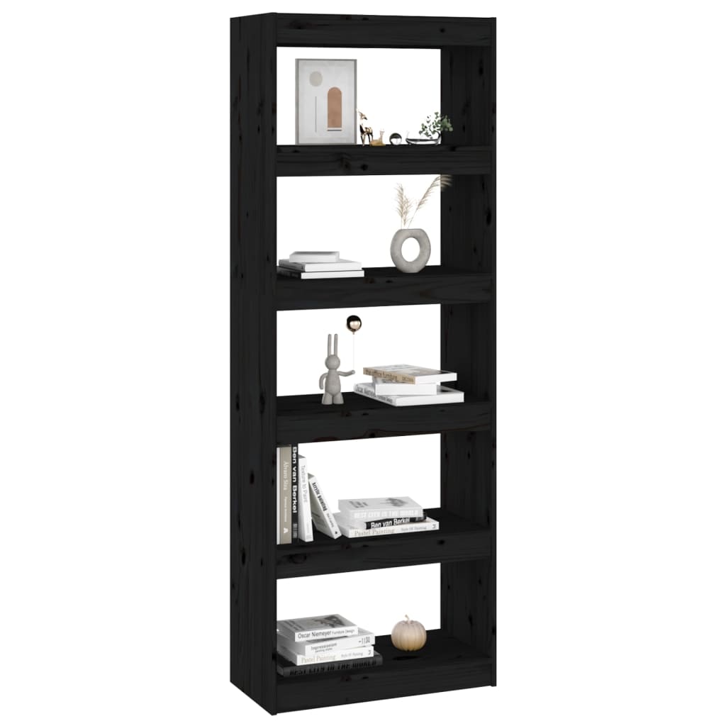 Boekenkast/Kamerscherm 60X30X67,5 Cm Massief Grenenhout 60 x 30 x 167.5 cm Zwart
