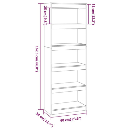Boekenkast/Kamerscherm 60X30X67,5 Cm Massief Grenenhout 60 x 30 x 167.5 cm Zwart