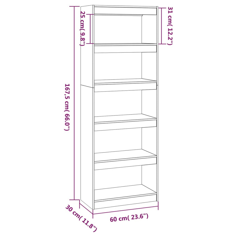 Boekenkast/Kamerscherm 60X30X67,5 Cm Massief Grenenhout 60 x 30 x 167.5 cm Zwart