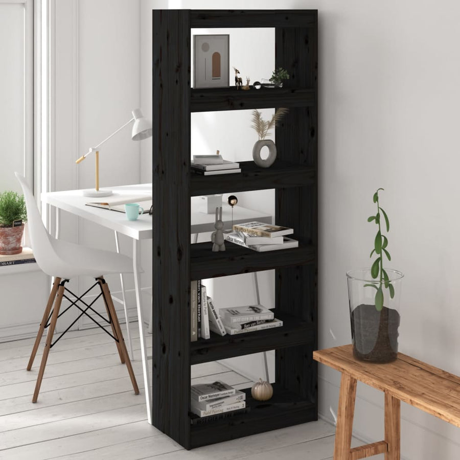Boekenkast/Kamerscherm 60X30X67,5 Cm Massief Grenenhout 60 x 30 x 167.5 cm Zwart