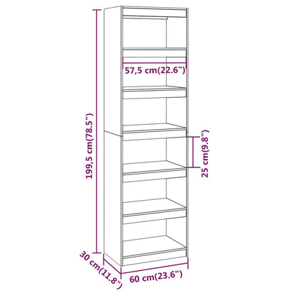 Boekenkast/Kamerscherm 60X30X99,5 Cm Massief Grenenhout 60 x 30 x 199.5 cm Grijs