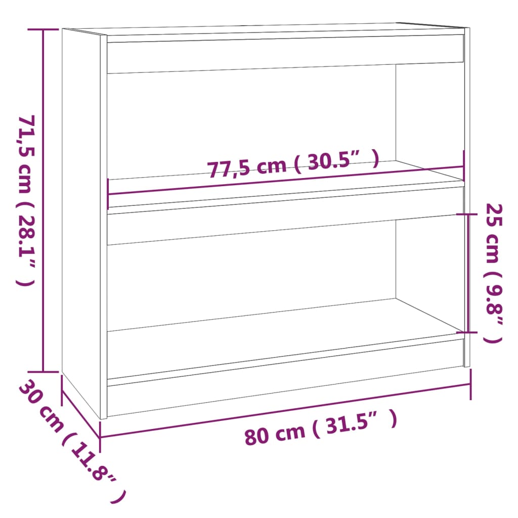 Boekenkast/Kamerscherm 80X30X7,5 Cm Massief Grenenhout 80 x 30 x 71.5 cm Grijs