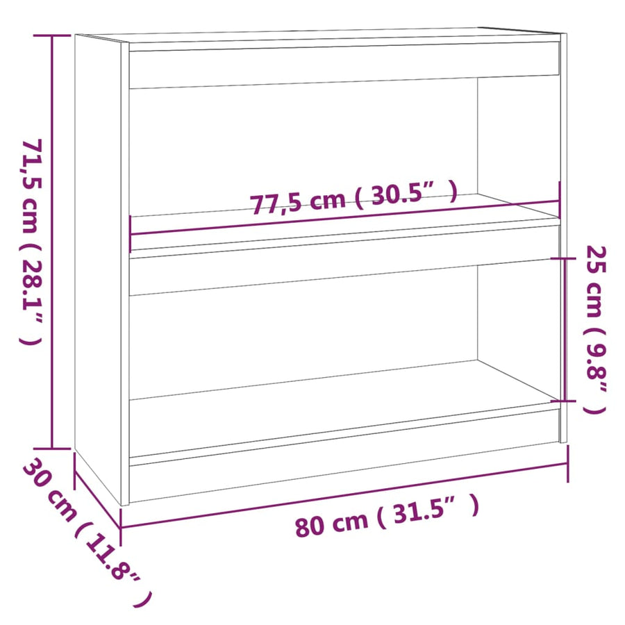 Boekenkast/Kamerscherm 80X30X7,5 Cm Massief Grenenhout 80 x 30 x 71.5 cm Grijs