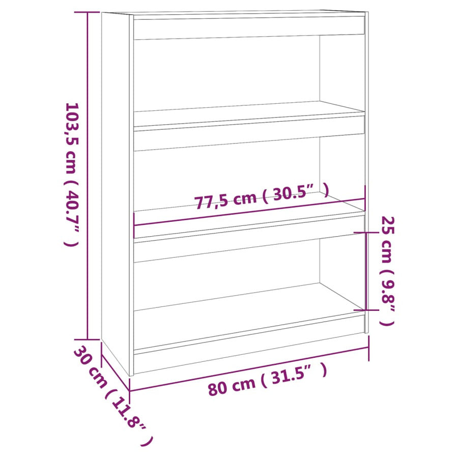 Boekenkast/Kamerscherm 80X30X03,5 Cm Massief Grenenhout 80 x 30 x 103.5 cm Grijs