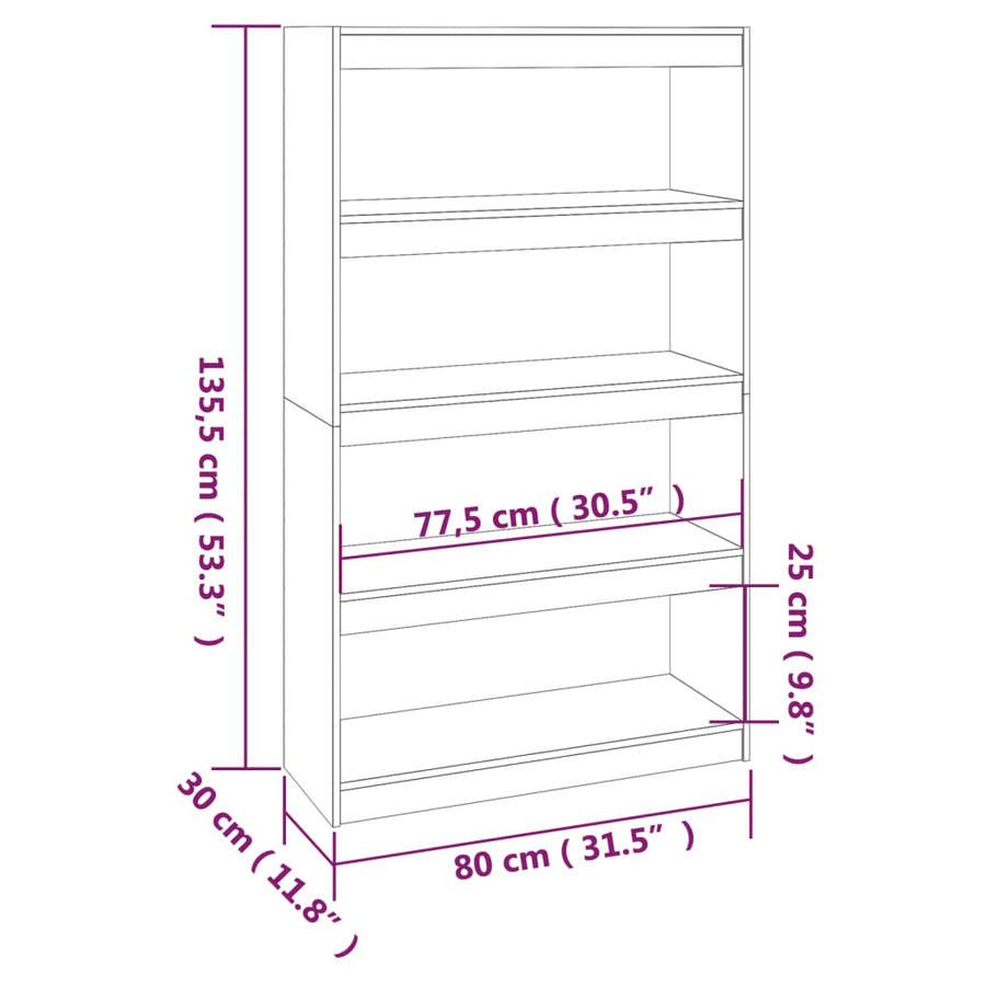 Boekenkast/Kamerscherm 80X30X35,5 Cm Massief Grenenhout 80 x 30 x 135.5 cm Grijs