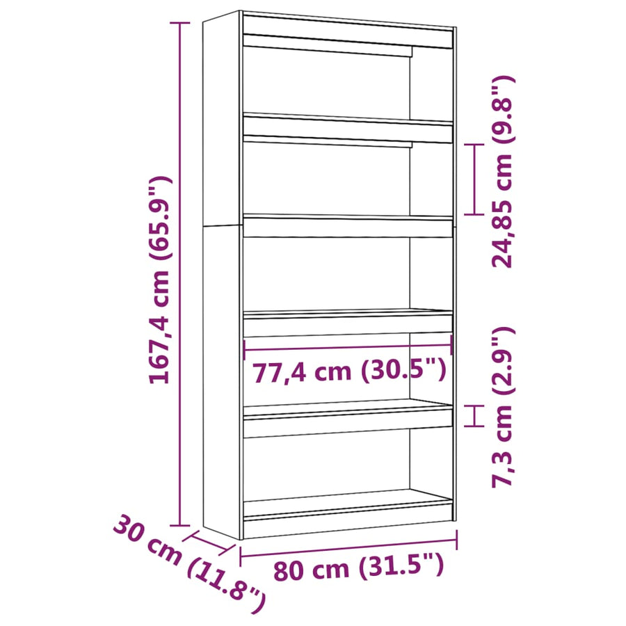 Boekenkast/Kamerscherm 80X30X67,4 Cm Massief Grenenhout 80 x 30 x 167.4 cm Wit