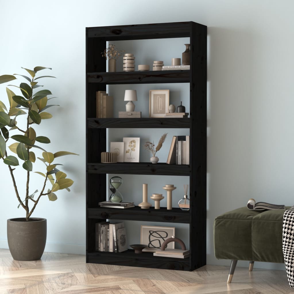 Boekenkast/Kamerscherm 80X30X67,4 Cm Massief Grenenhout 80 x 30 x 167.4 cm Zwart