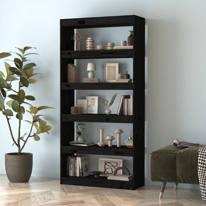 Boekenkast/Kamerscherm 80X30X67,4 Cm Massief Grenenhout 80 x 30 x 167.4 cm Zwart