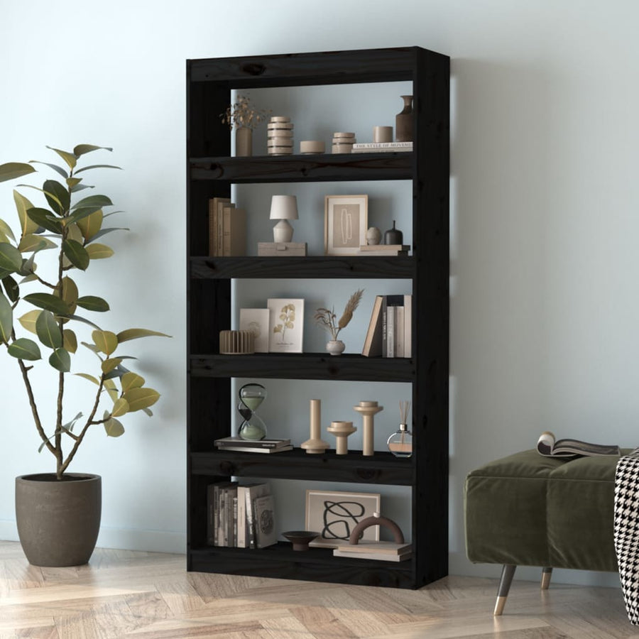 Boekenkast/Kamerscherm 80X30X67,4 Cm Massief Grenenhout 80 x 30 x 167.4 cm Zwart