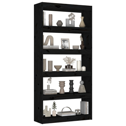 Boekenkast/Kamerscherm 80X30X67,4 Cm Massief Grenenhout 80 x 30 x 167.4 cm Zwart