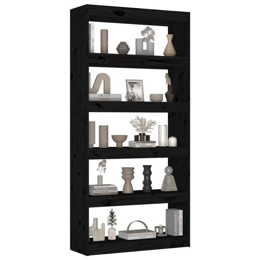 Boekenkast/Kamerscherm 80X30X67,4 Cm Massief Grenenhout 80 x 30 x 167.4 cm Zwart