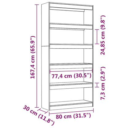 Boekenkast/Kamerscherm 80X30X67,4 Cm Massief Grenenhout 80 x 30 x 167.4 cm Zwart