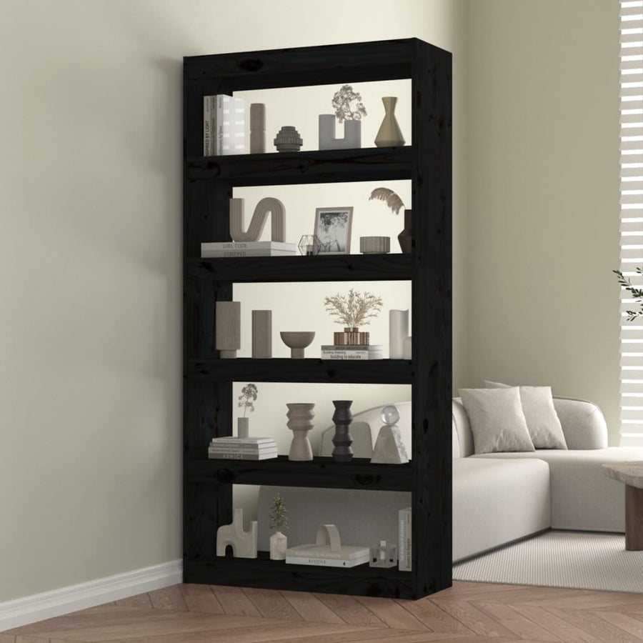 Boekenkast/Kamerscherm 80X30X67,4 Cm Massief Grenenhout 80 x 30 x 167.4 cm Zwart