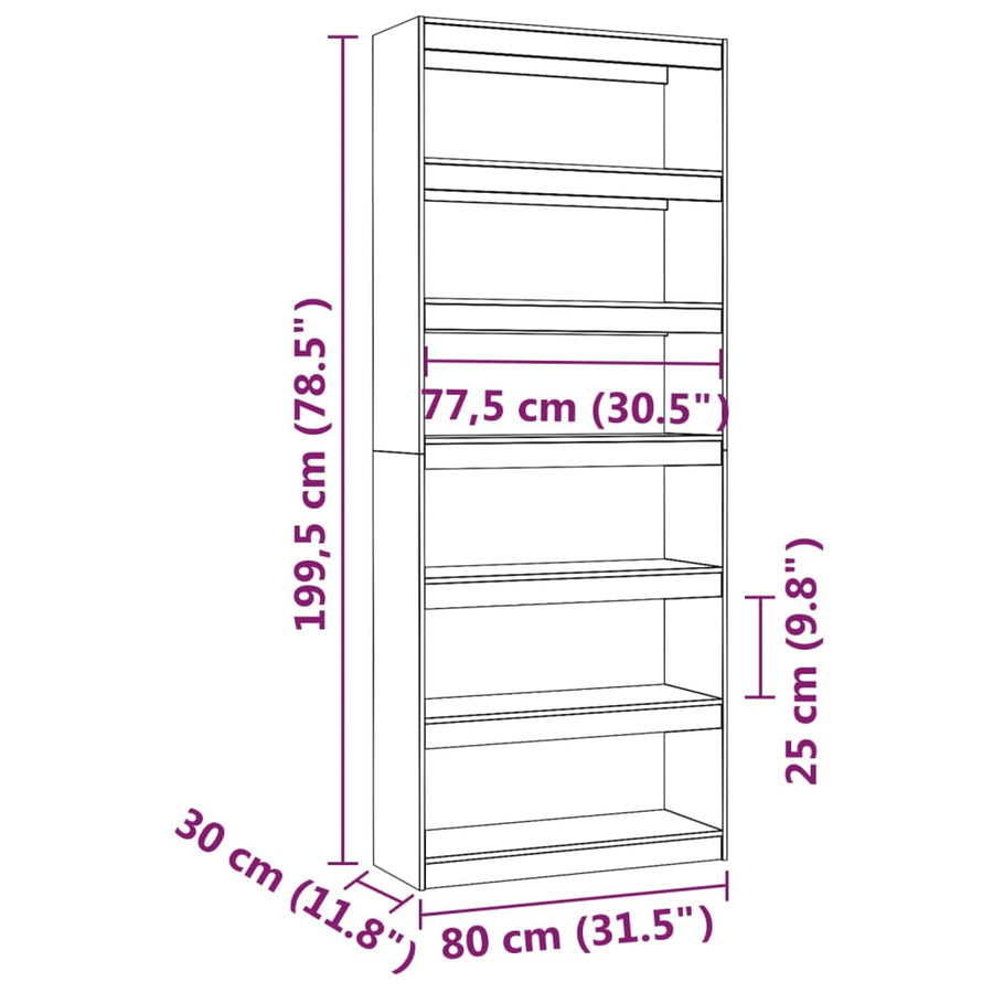 Boekenkast/Kamerscherm 80X30X99,5 Cm Massief Grenenhout 80 x 30 x 199.5 cm Bruin