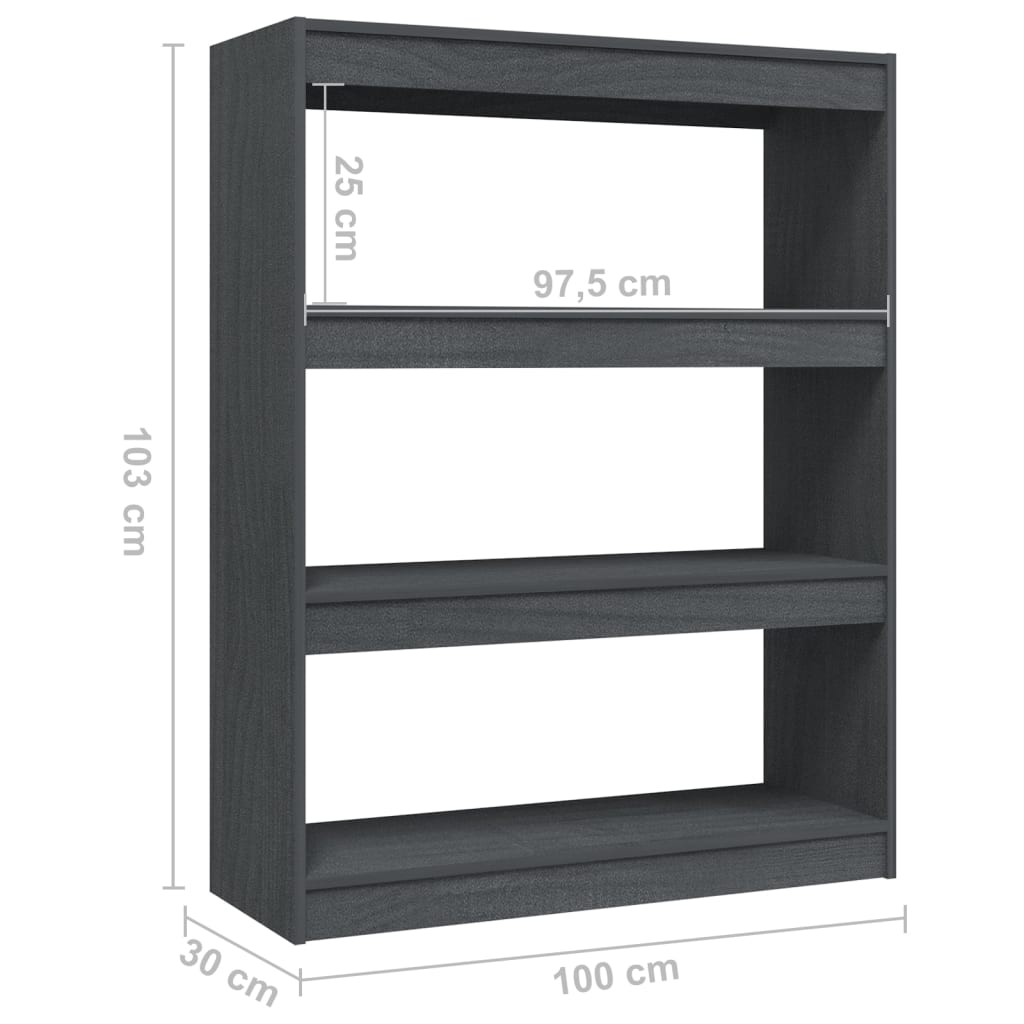 Boekenkast/kamerscherm 100x30x103 cm massief grenenhout grijs 100 x 30 x 103 cm Grijs