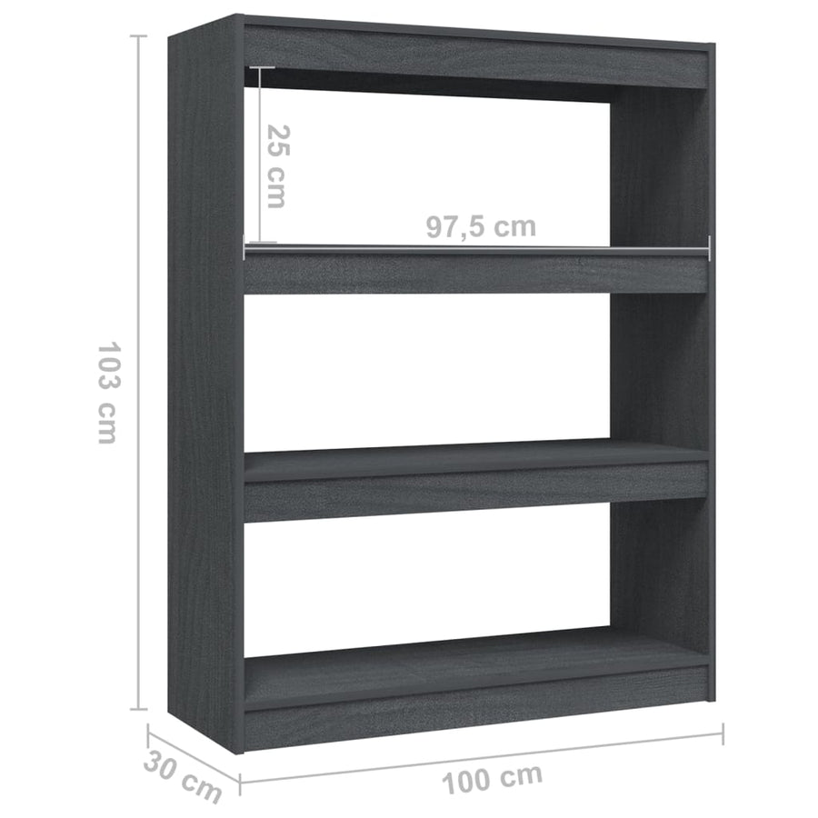 Boekenkast/kamerscherm 100x30x103 cm massief grenenhout grijs 100 x 30 x 103 cm Grijs