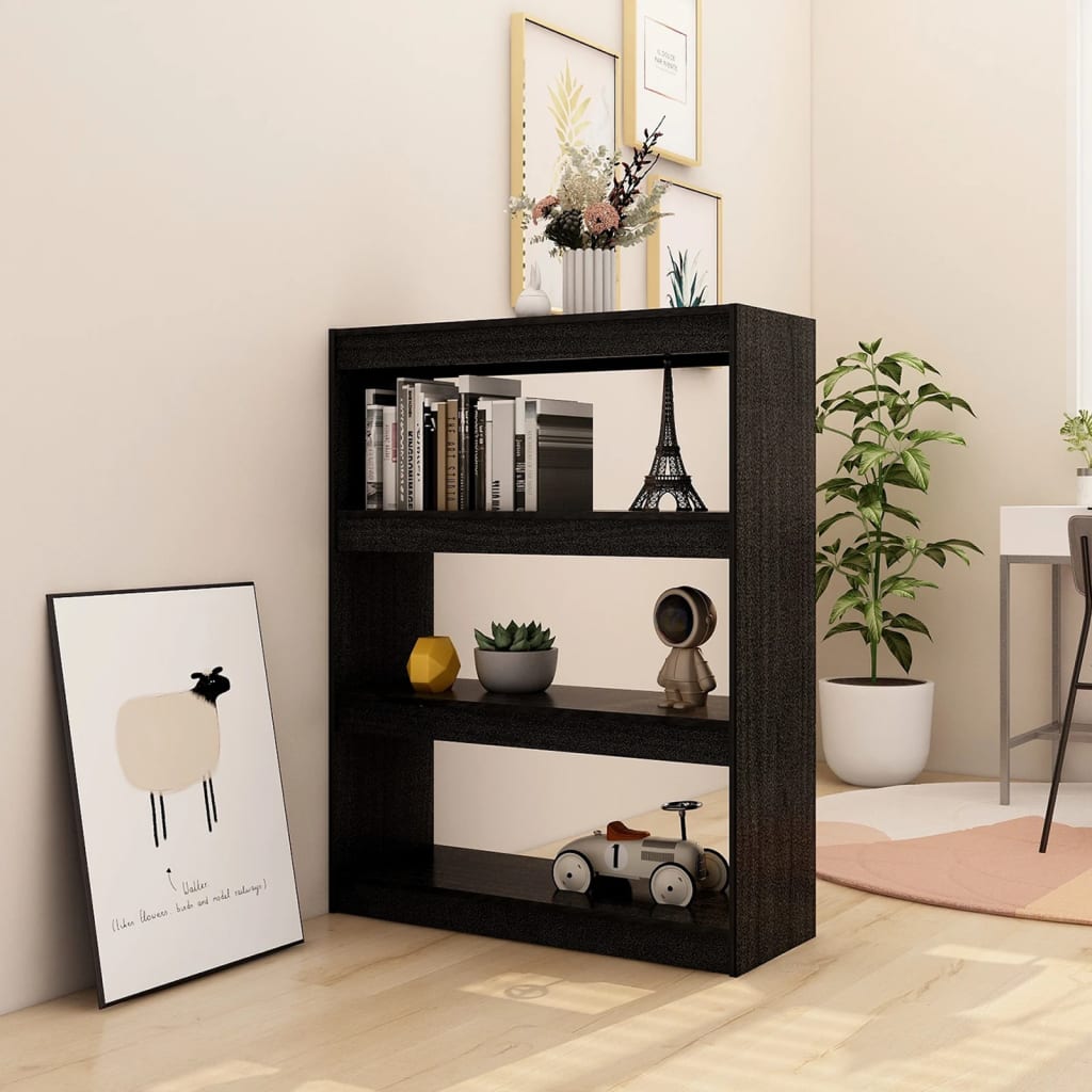 Boekenkast/kamerscherm 100x30x103 cm massief grenenhout zwart 100 x 30 x 103 cm Zwart
