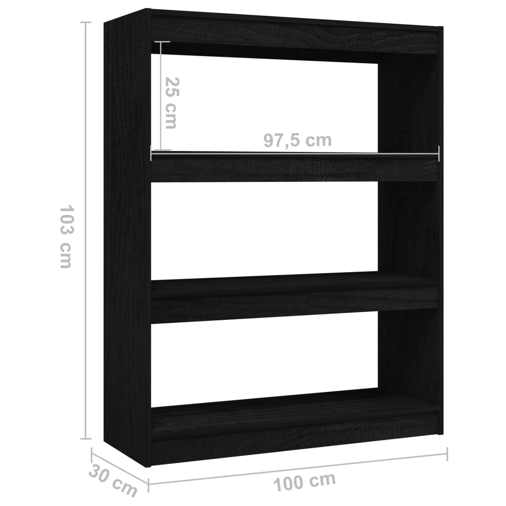 Boekenkast/kamerscherm 100x30x103 cm massief grenenhout zwart 100 x 30 x 103 cm Zwart