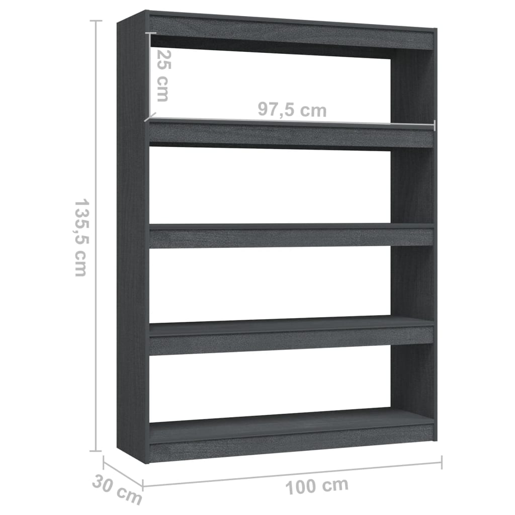 Boekenkast/kamerscherm 100x30x135,5 cm massief grenenhout grijs 100 x 30 x 135.5 cm Grijs