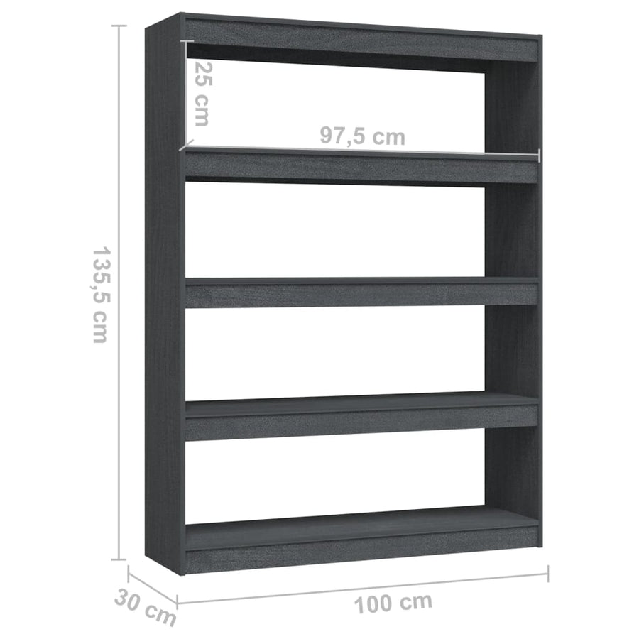 Boekenkast/kamerscherm 100x30x135,5 cm massief grenenhout grijs 100 x 30 x 135.5 cm Grijs
