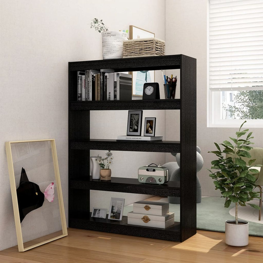 Boekenkast/kamerscherm 100x30x135,5 cm massief grenenhout zwart 100 x 30 x 135.5 cm Zwart