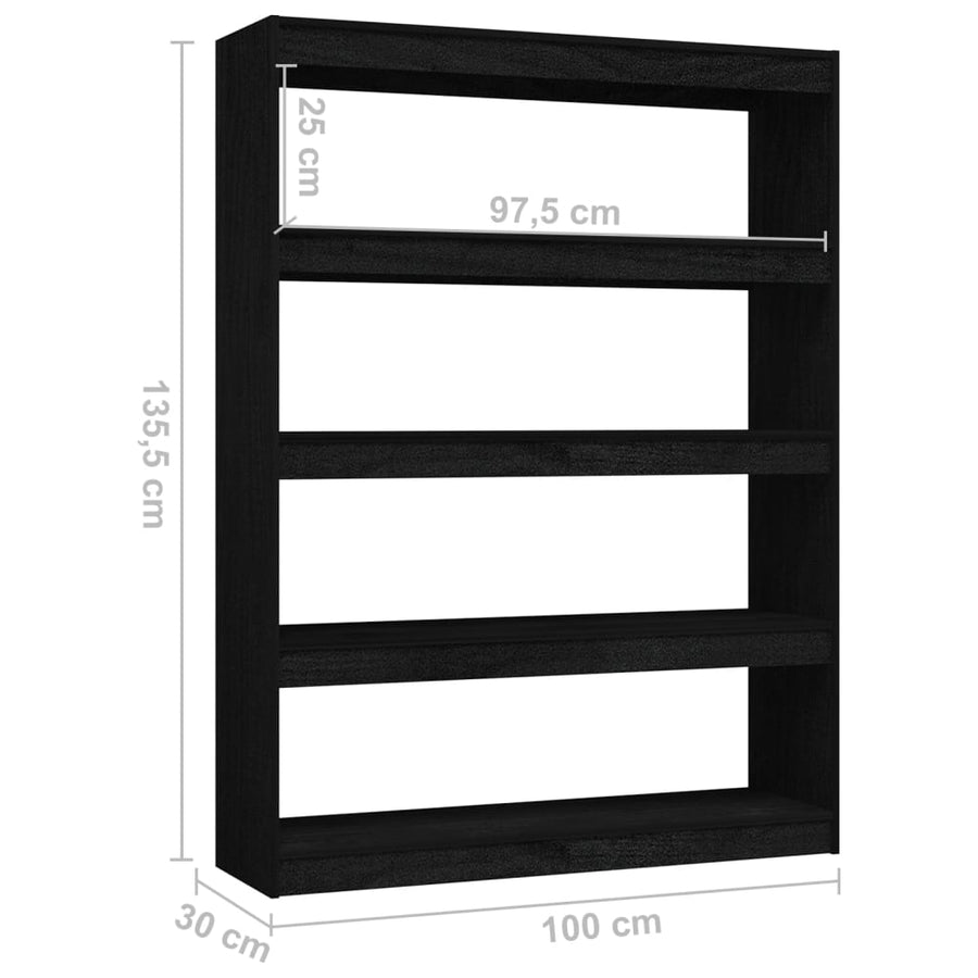 Boekenkast/kamerscherm 100x30x135,5 cm massief grenenhout zwart 100 x 30 x 135.5 cm Zwart