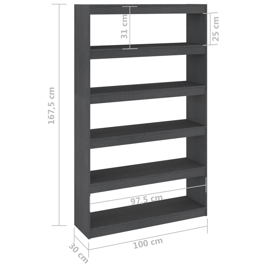 Boekenkast/kamerscherm 100x30x167,5 cm massief grenenhout grijs 100 x 30 x 167.5 cm Grijs
