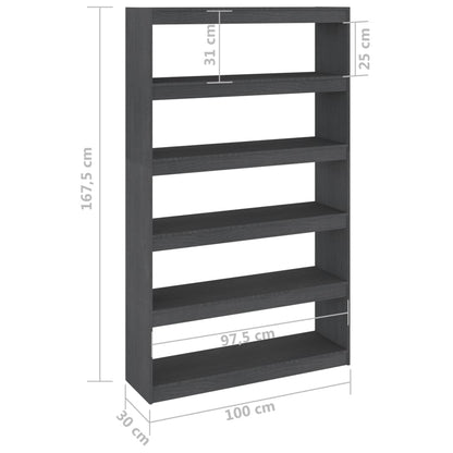 Boekenkast/kamerscherm 100x30x167,5 cm massief grenenhout grijs 100 x 30 x 167.5 cm Grijs