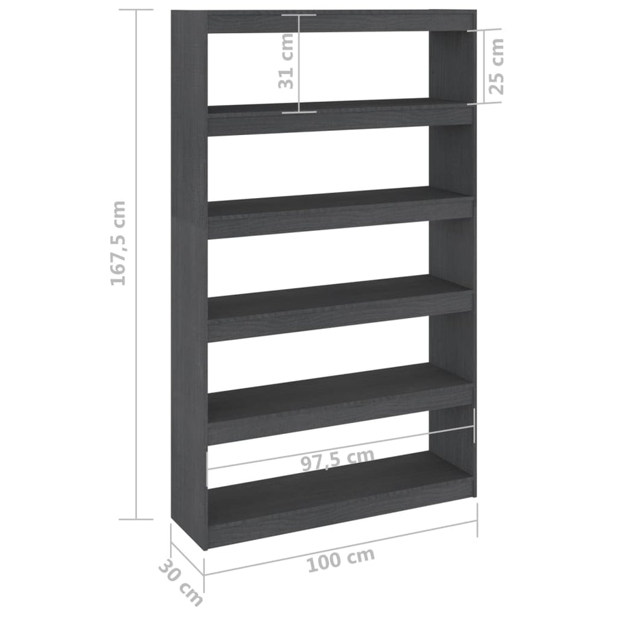 Boekenkast/kamerscherm 100x30x167,5 cm massief grenenhout grijs 100 x 30 x 167.5 cm Grijs