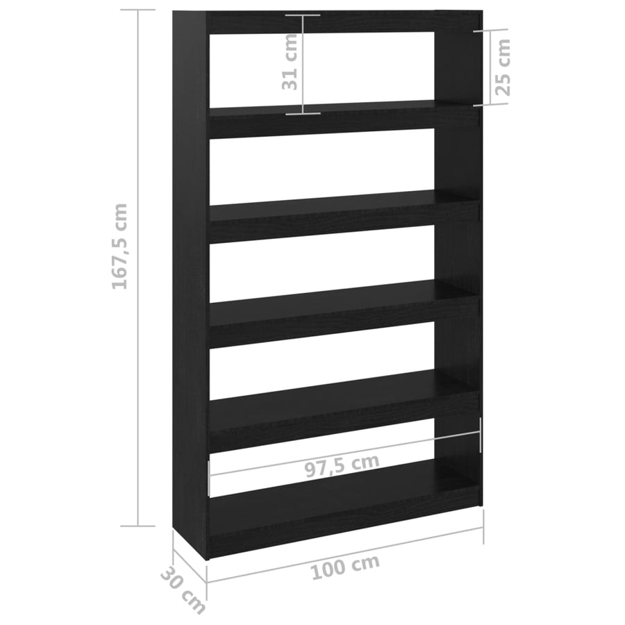 Boekenkast/kamerscherm 100x30x167,5 cm massief grenenhout zwart 100 x 30 x 167.5 cm Zwart