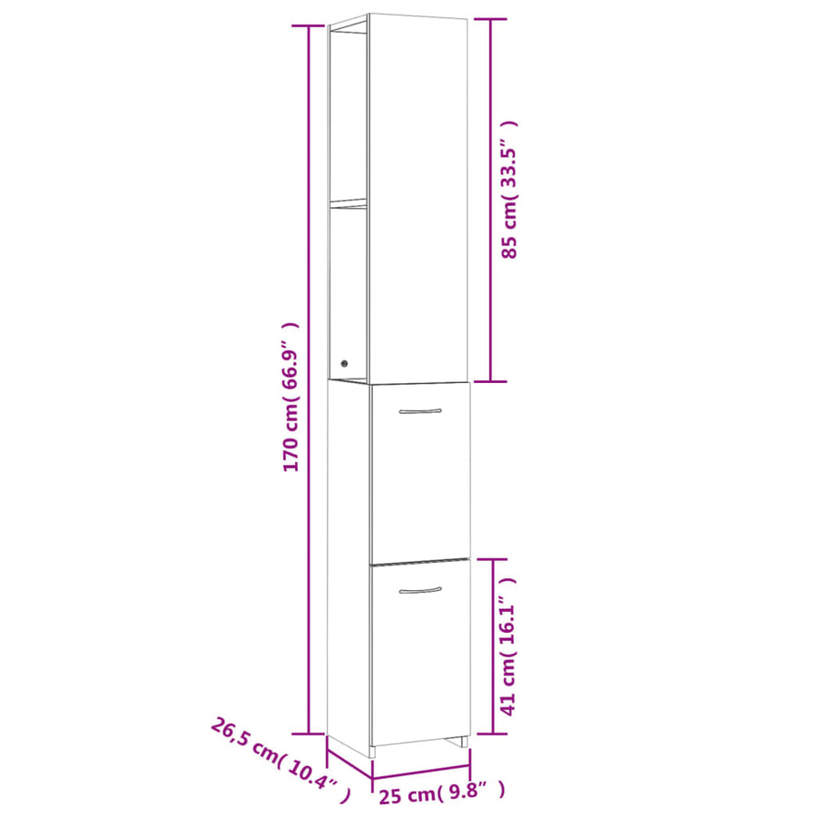 Badkamerkast 25X26,5X70 Cm Bewerkt Hout Betongrijs