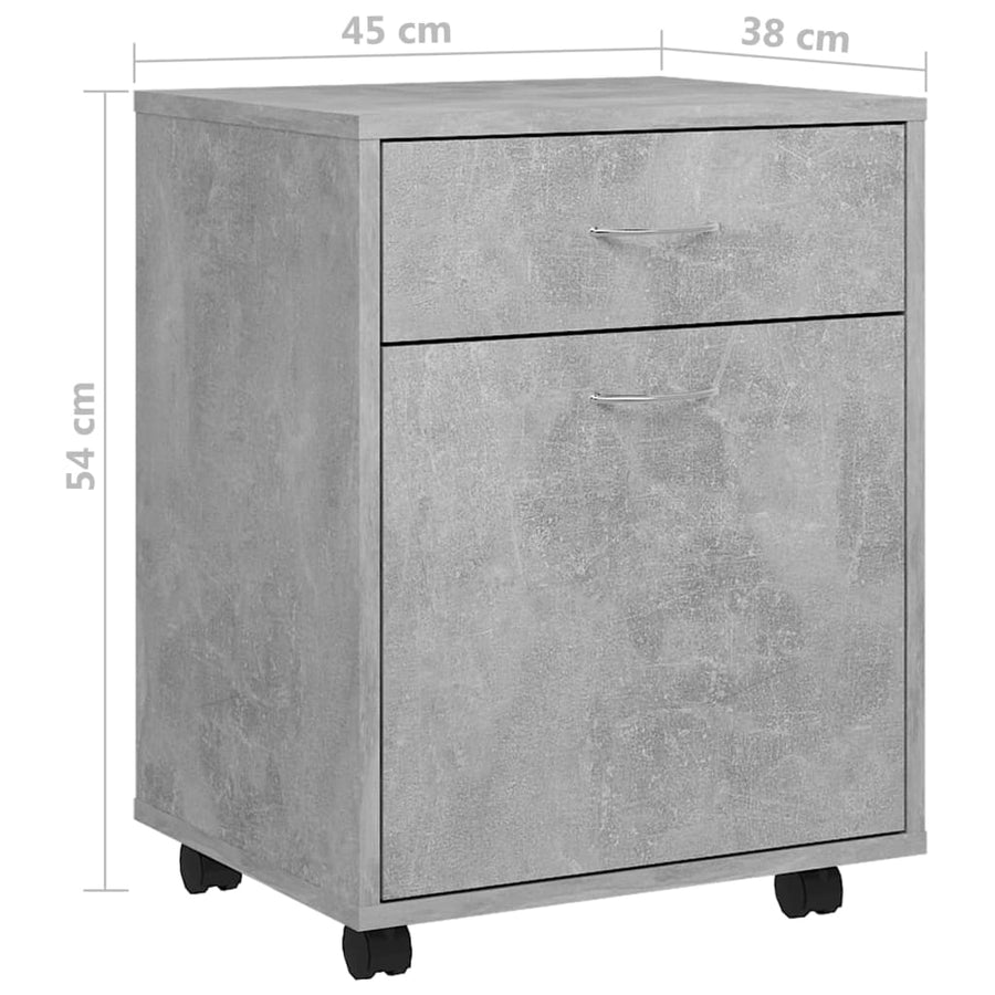 Kast verrijdbaar 45x38x54 cm spaanplaat betongrijs Betongrijs