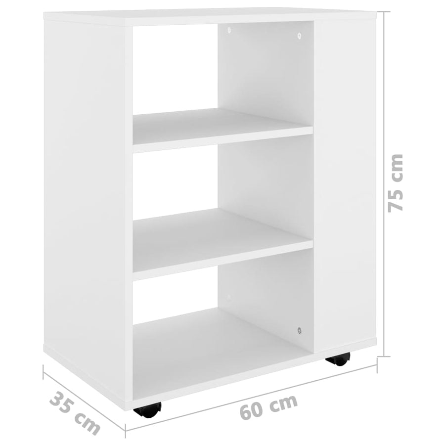 Kast Verrijdbaar 60X35X75 Cm Bewerkt Hout Wit