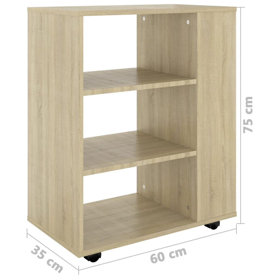 Kast Verrijdbaar 60X35X75 Cm Spaanplaat Kleurig Sonoma eiken