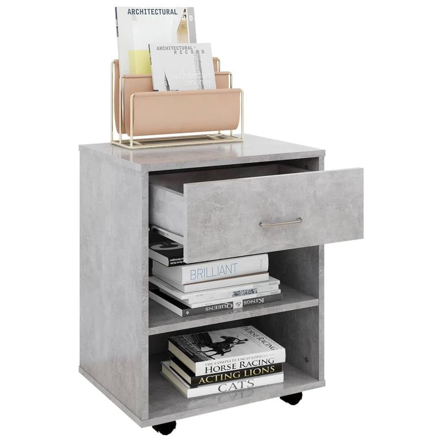 Kast verrijdbaar 46x36x59 cm spaanplaat betongrijs Betongrijs