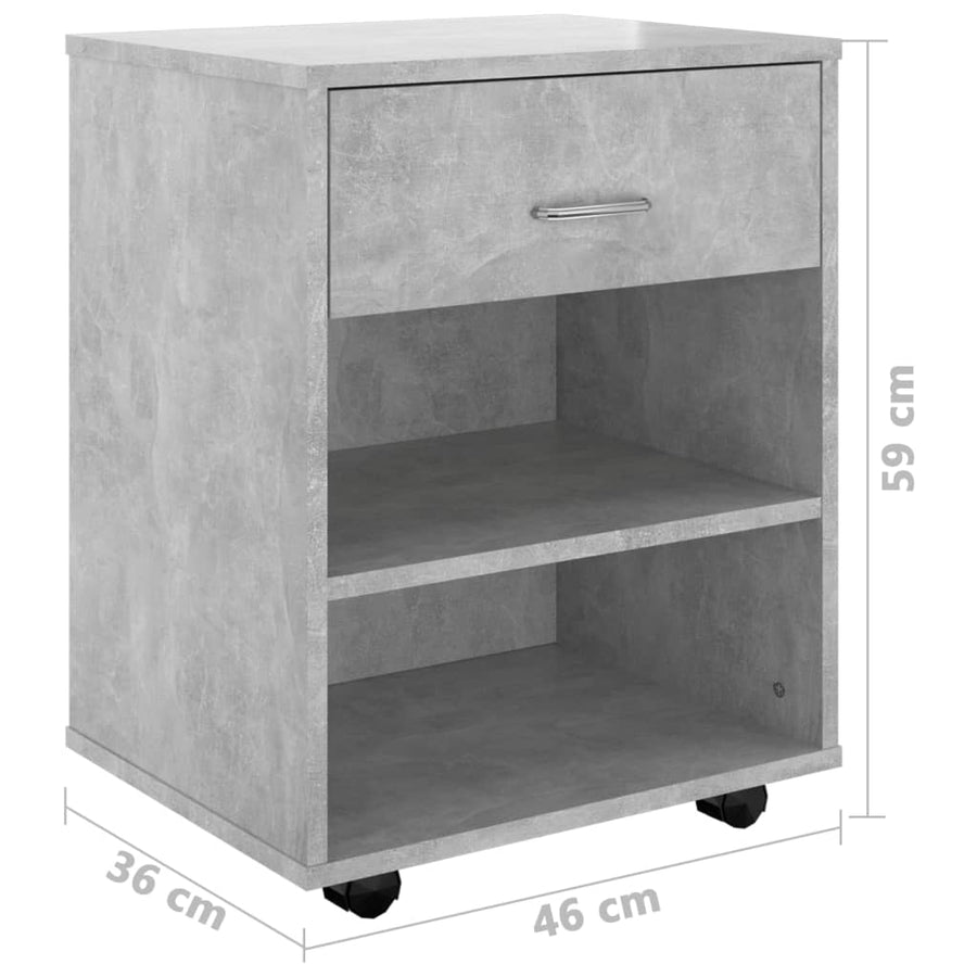 Kast verrijdbaar 46x36x59 cm spaanplaat betongrijs Betongrijs