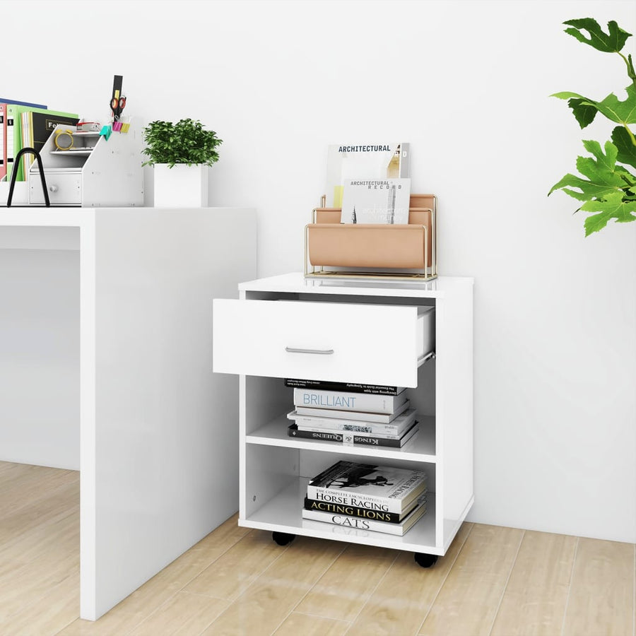 Kast Verrijdbaar 46X36X59 Cm Spaanplaat Hoogglans wit
