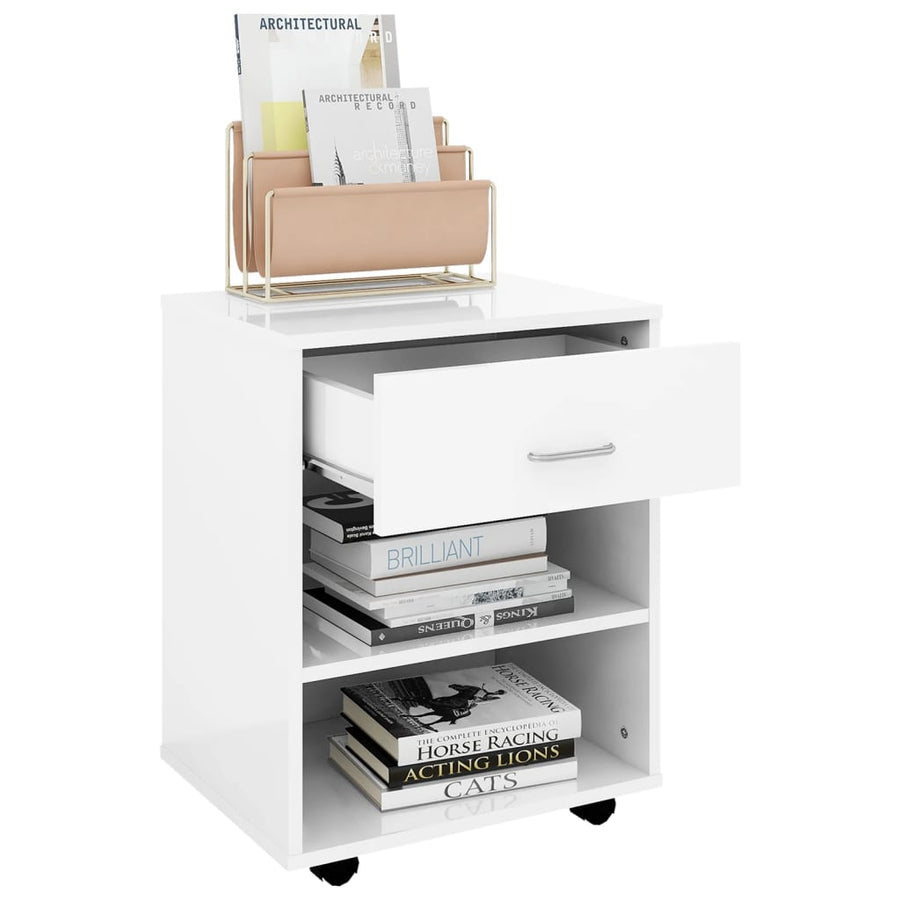 Kast Verrijdbaar 46X36X59 Cm Spaanplaat Hoogglans wit