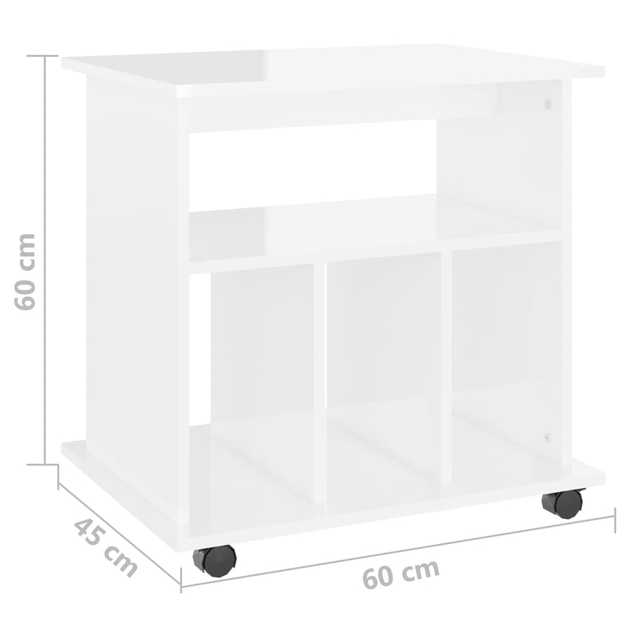 Kast Verrijdbaar 60X45X60 Cm Spaanplaat Hoogglans wit